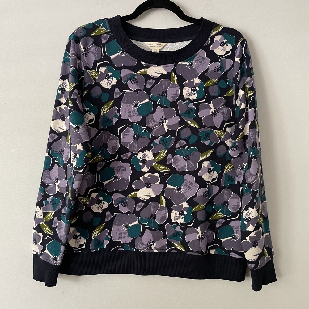 Seasalt Cornwall Organic Cotton Dark Floral Sweatshirt Purple Size 8 Sustainable